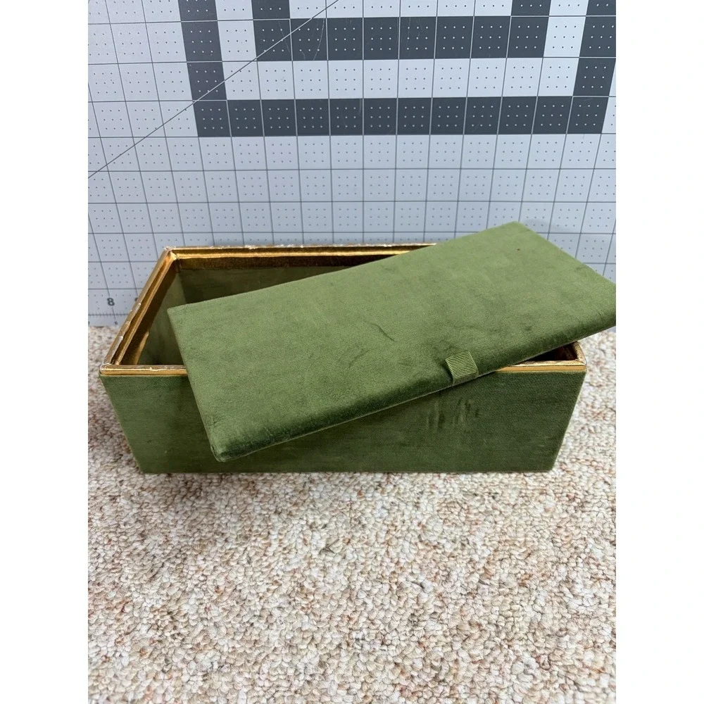 Vintage 60's Fabergé Avocado green gold Faberge Egg Velvet Box Storage 11